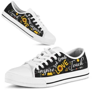 3Rd Grade Teach Sunflower Low Top Shoes License Plate Shoes for Mens, Teacher Shoes, Low Top Sneakers