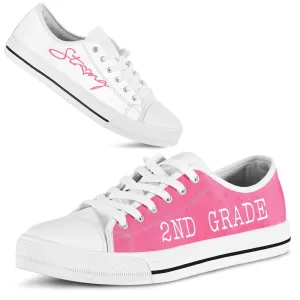 2Nd Grade Strong Pink White Shoes, Teacher Shoes, Low Top Sneakers