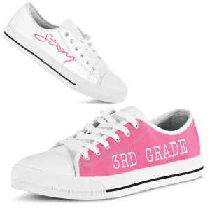 3Rd Grade Strong Pink White Shoes, Teacher Shoes, Low Top Sneakers