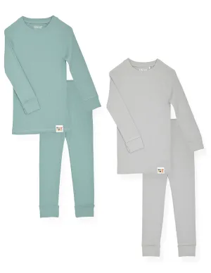 4-Piece 100% Organic Cotton Rib Knit Pajama Sets for Boys & Girls, Green & Gray