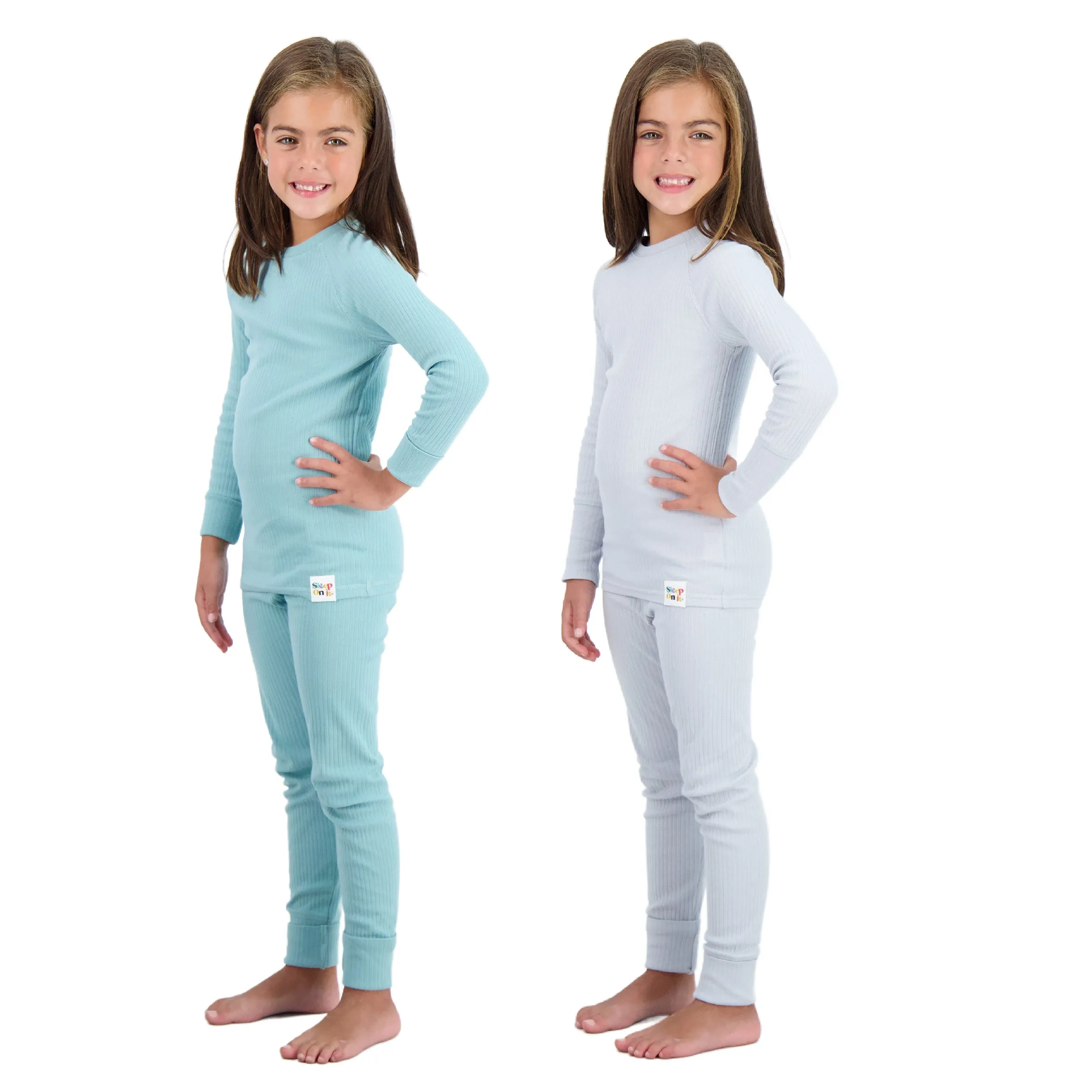 4-Piece 100% Organic Cotton Rib Knit Pajama Sets for Boys & Girls, Green & Gray