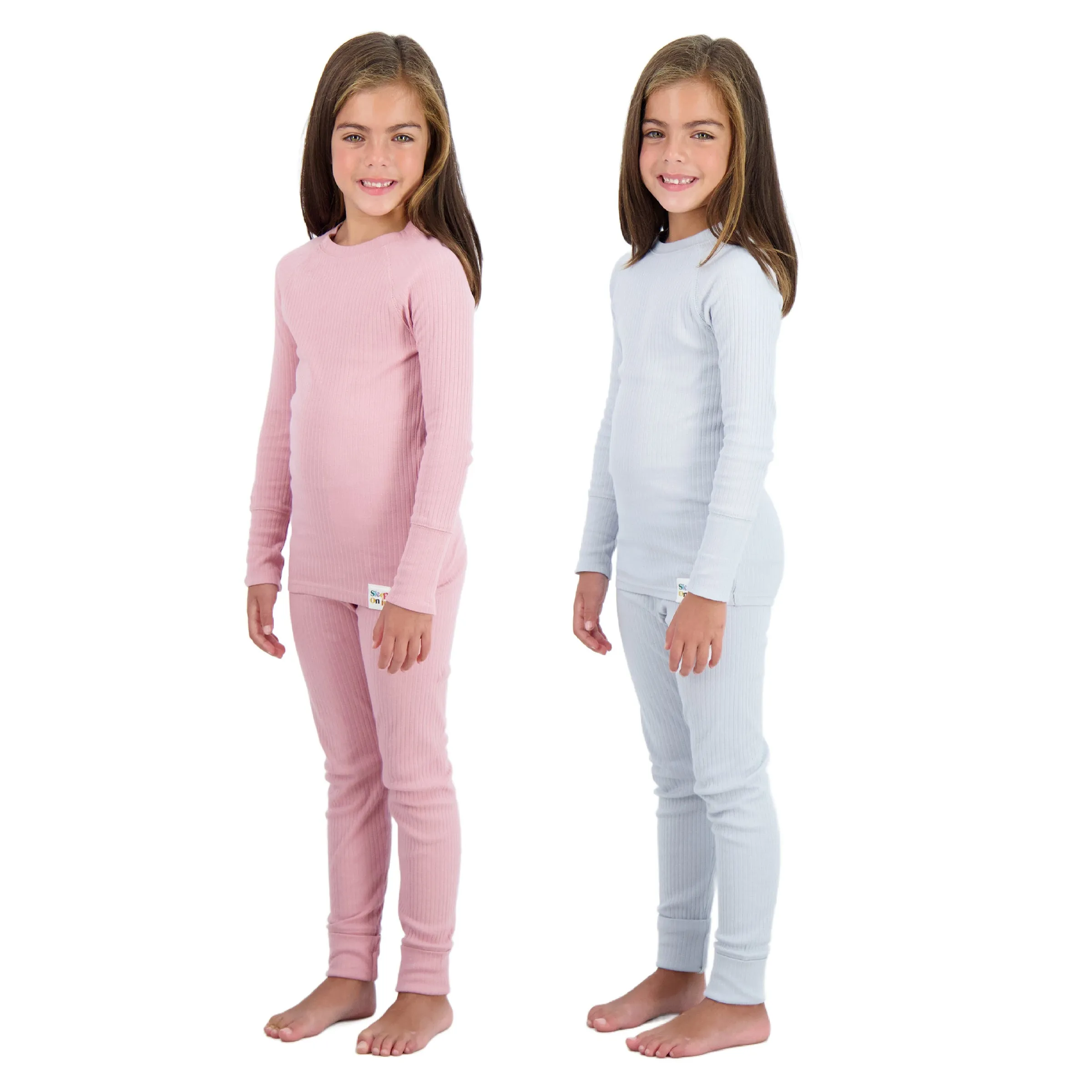 4-Piece 100% Organic Cotton Rib Knit Pajama Sets for Boys & Girls, Pink & Gray