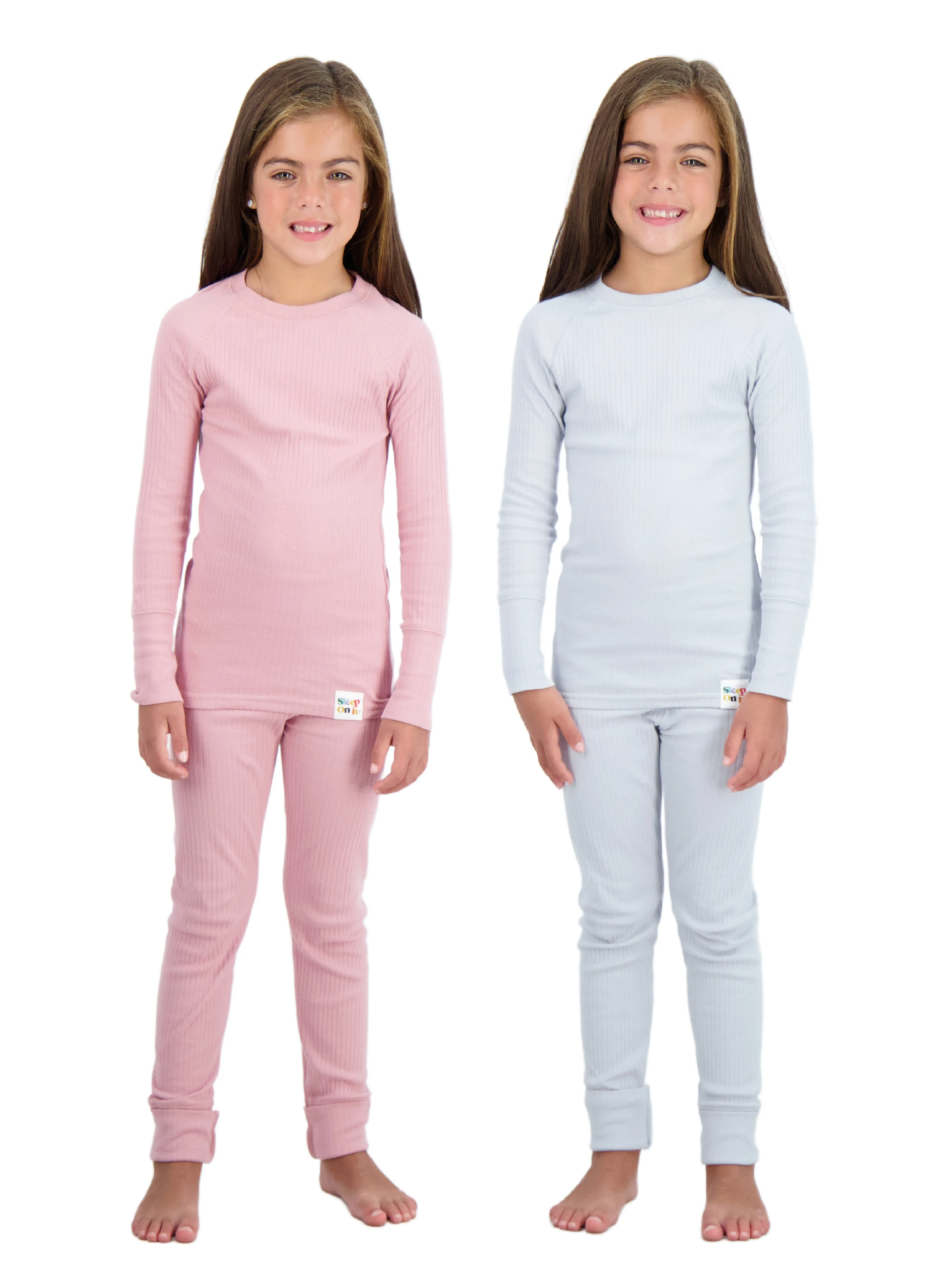 4-Piece 100% Organic Cotton Rib Knit Pajama Sets for Boys & Girls, Pink & Gray