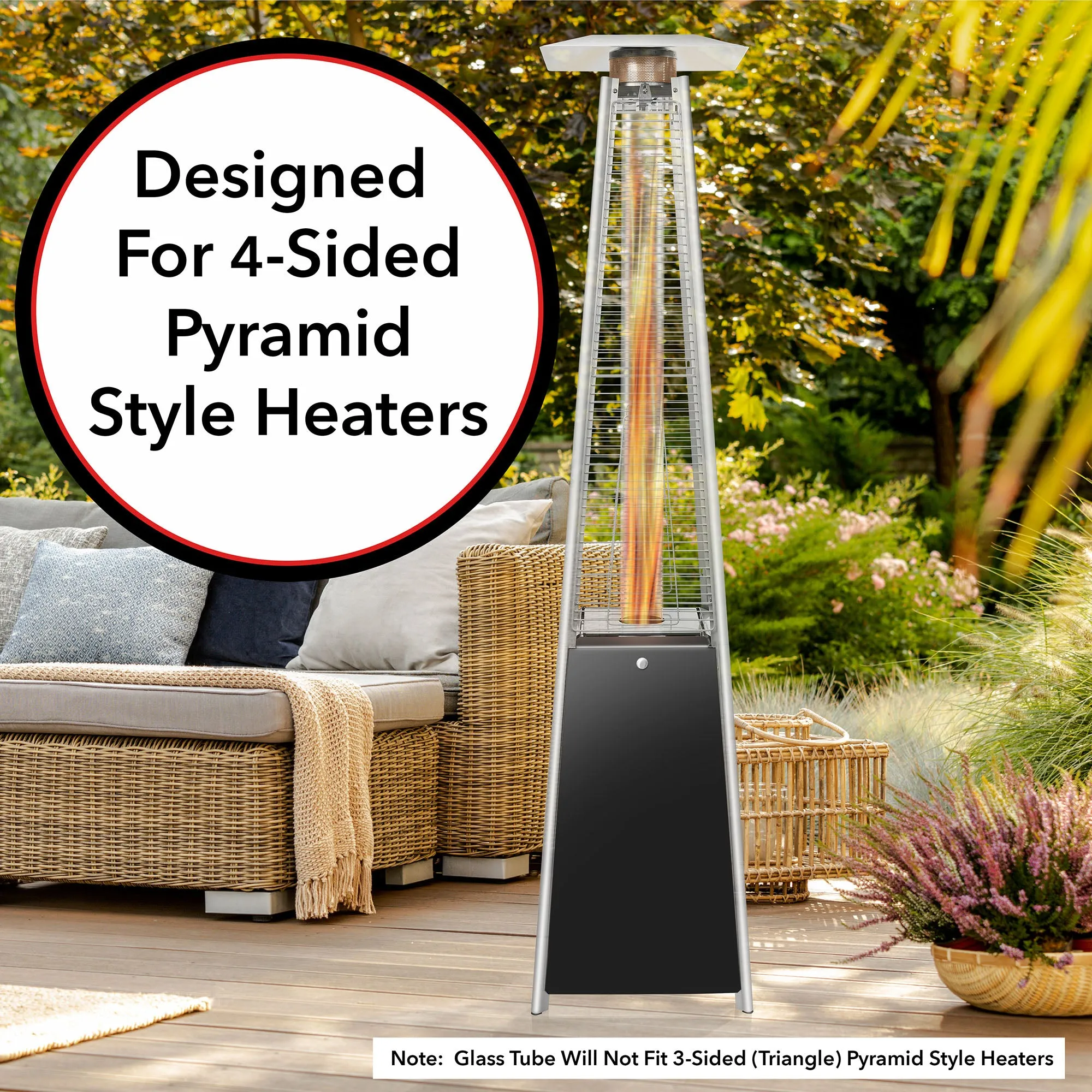 49.5" Tall Quartz Glass Tube Replacement for 4-Sided Pyramid Style Outdoor Patio Heaters