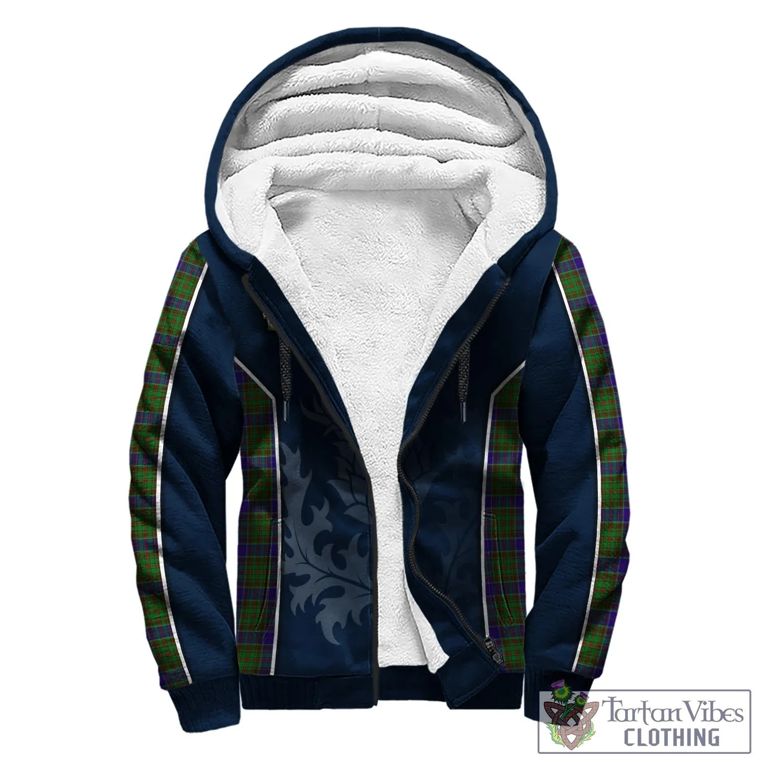 Adam Tartan Sherpa Hoodie with Family Crest and Scottish Thistle Vibes Sport Style