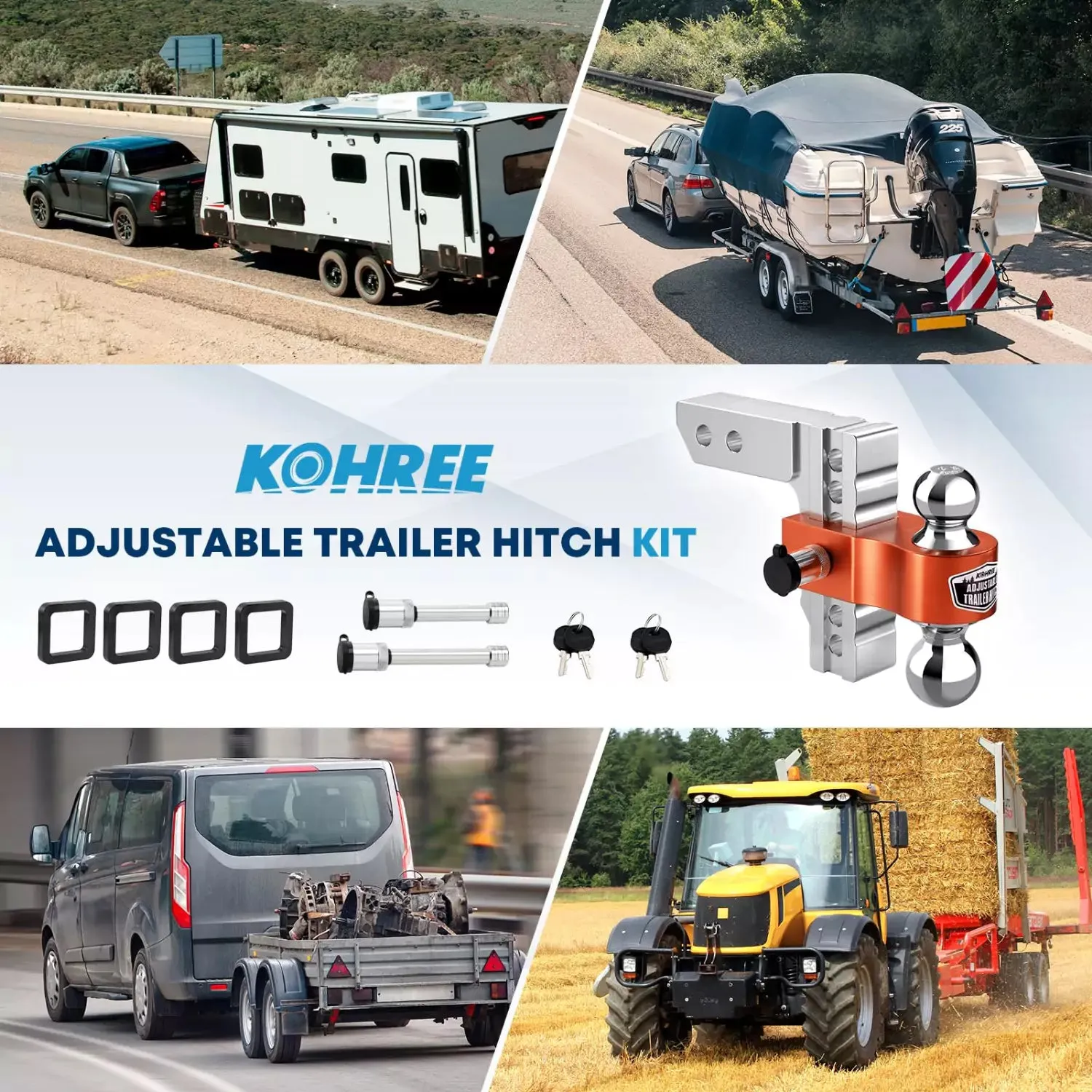 Adjustable Trailer Tow Hitch Kit, 6 inch