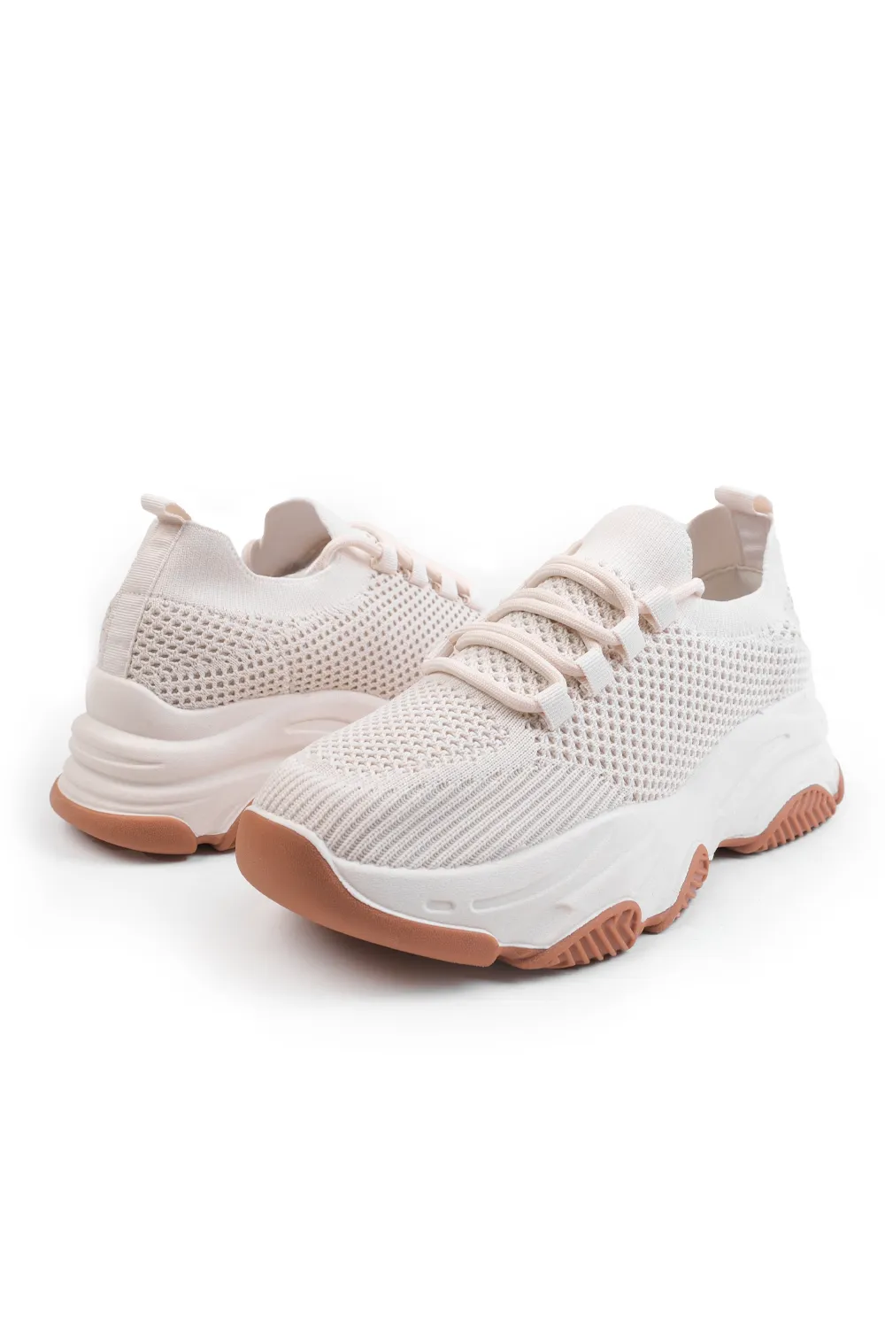 ADVANTAGE CHUNKY SOLE MESH KNIT LACE UP TRAINERS IN BEIGE