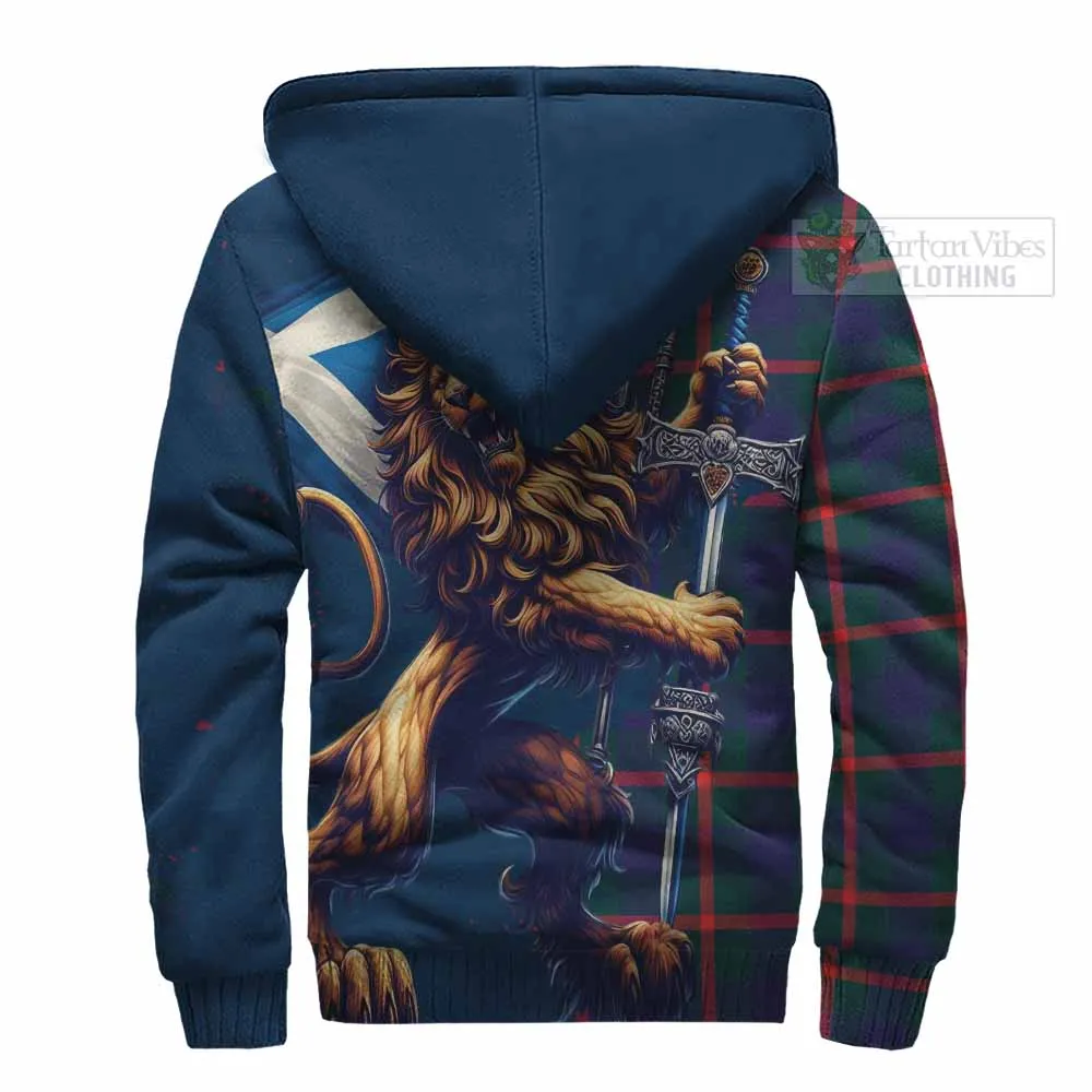 Agnew Tartan Family Crest Sherpa Hoodie with Scottish Majestic Lion