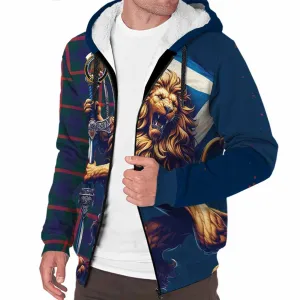 Agnew Tartan Family Crest Sherpa Hoodie with Scottish Majestic Lion