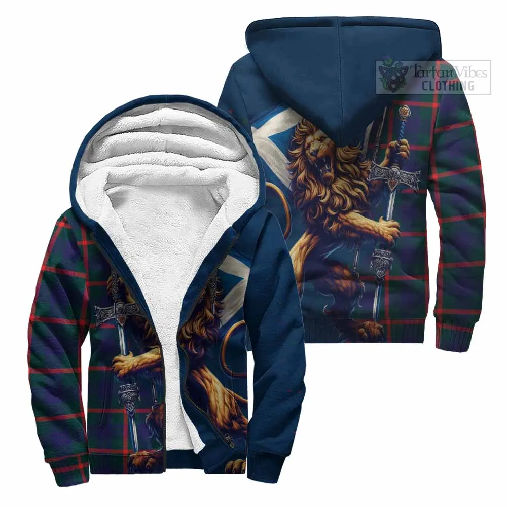 Agnew Tartan Family Crest Sherpa Hoodie with Scottish Majestic Lion