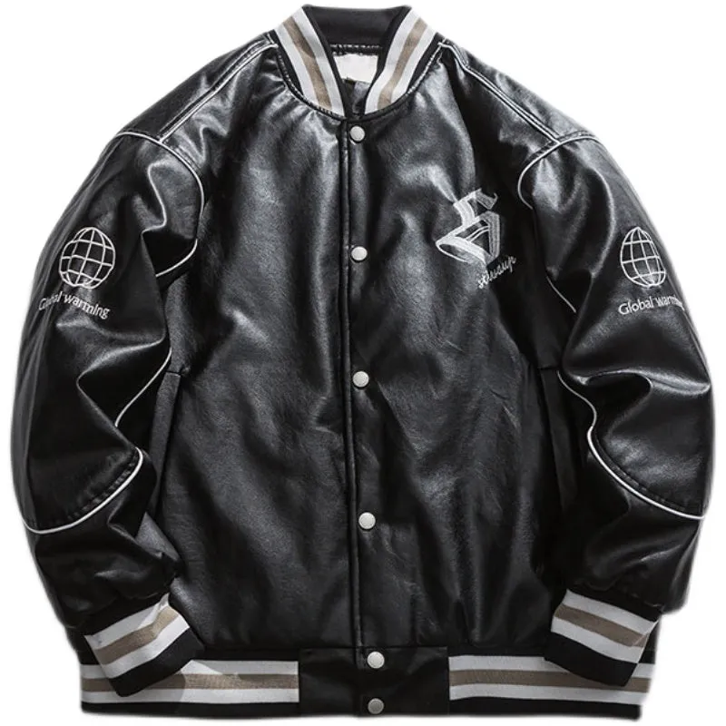 ALISONDRA MOQUEN FAUX LEATHER CASUAL BASEBALL JACKET