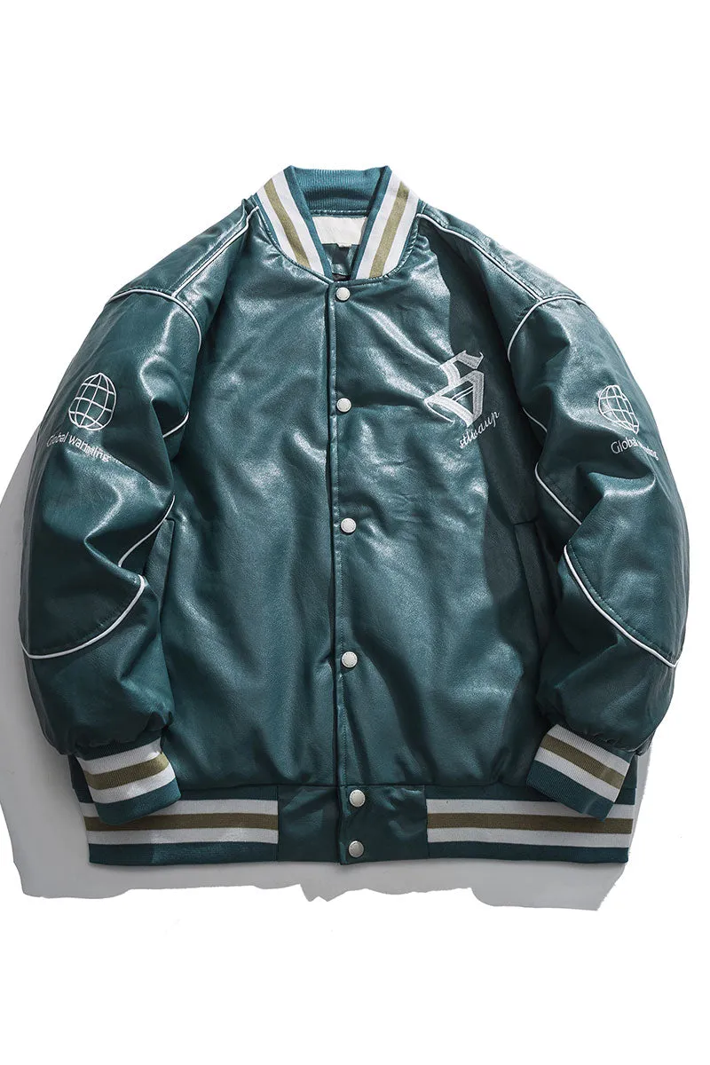 ALISONDRA MOQUEN FAUX LEATHER CASUAL BASEBALL JACKET