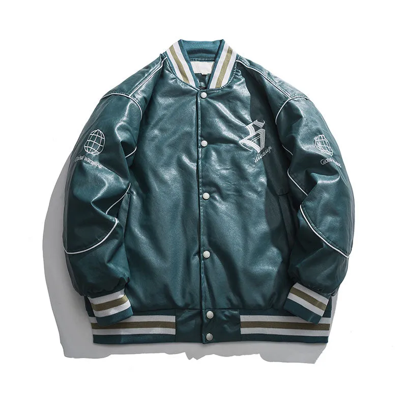 ALISONDRA MOQUEN FAUX LEATHER CASUAL BASEBALL JACKET