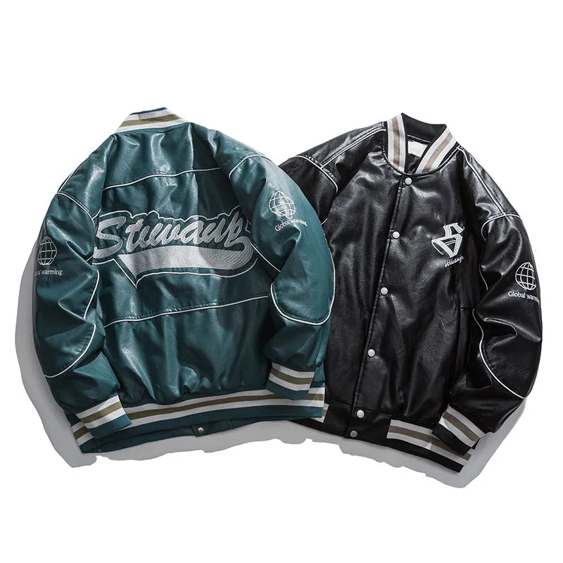 ALISONDRA MOQUEN FAUX LEATHER CASUAL BASEBALL JACKET