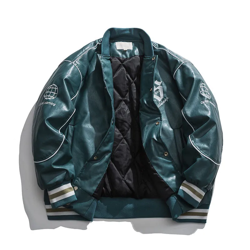 ALISONDRA MOQUEN FAUX LEATHER CASUAL BASEBALL JACKET