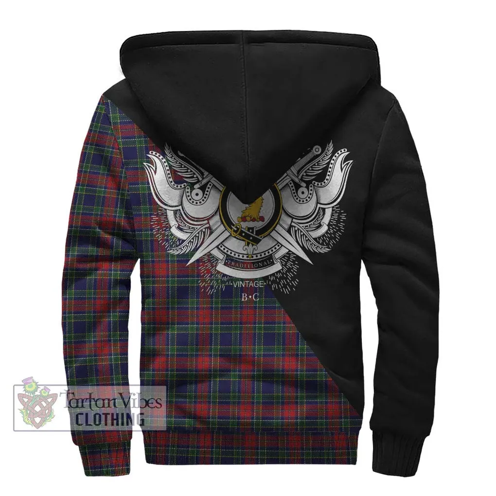 Allison Red Tartan Sherpa Hoodie with Family Crest and Military Logo Style