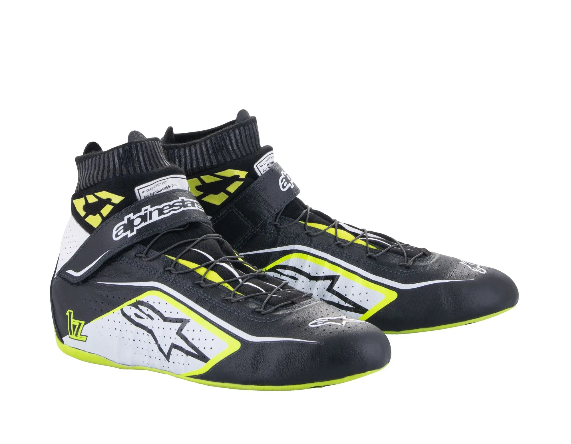 ALPINESTARS 2715020_158_7,5 TECH 1Z v2 Racing shoes, FIA 8856-2018, black/yellow fluo/white, Size 40