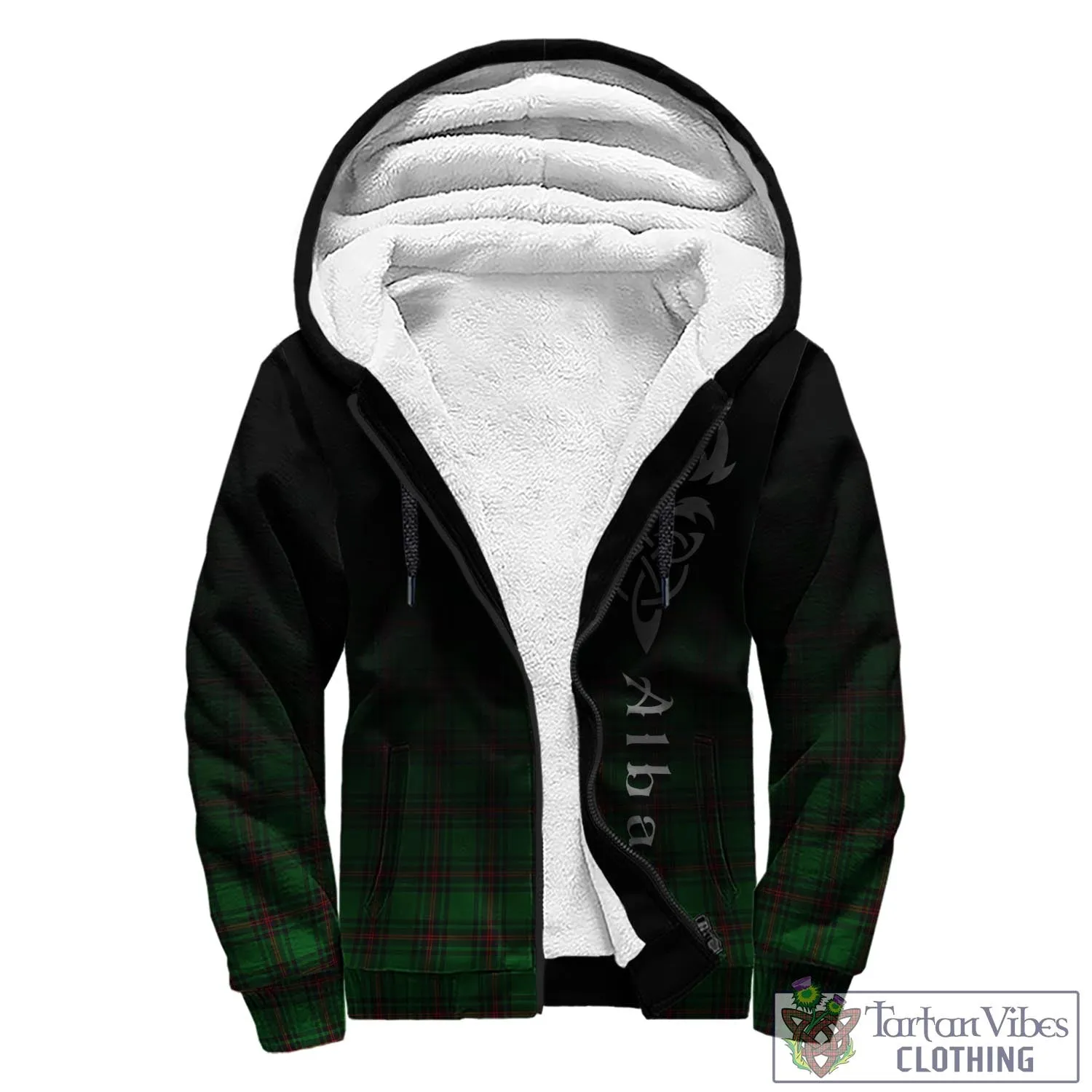 Anstruther Tartan Sherpa Hoodie Featuring Alba Gu Brath Family Crest Celtic Inspired