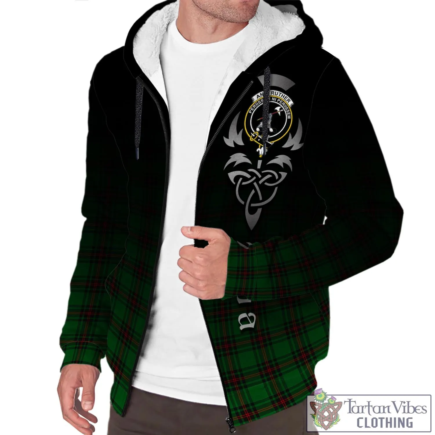 Anstruther Tartan Sherpa Hoodie Featuring Alba Gu Brath Family Crest Celtic Inspired