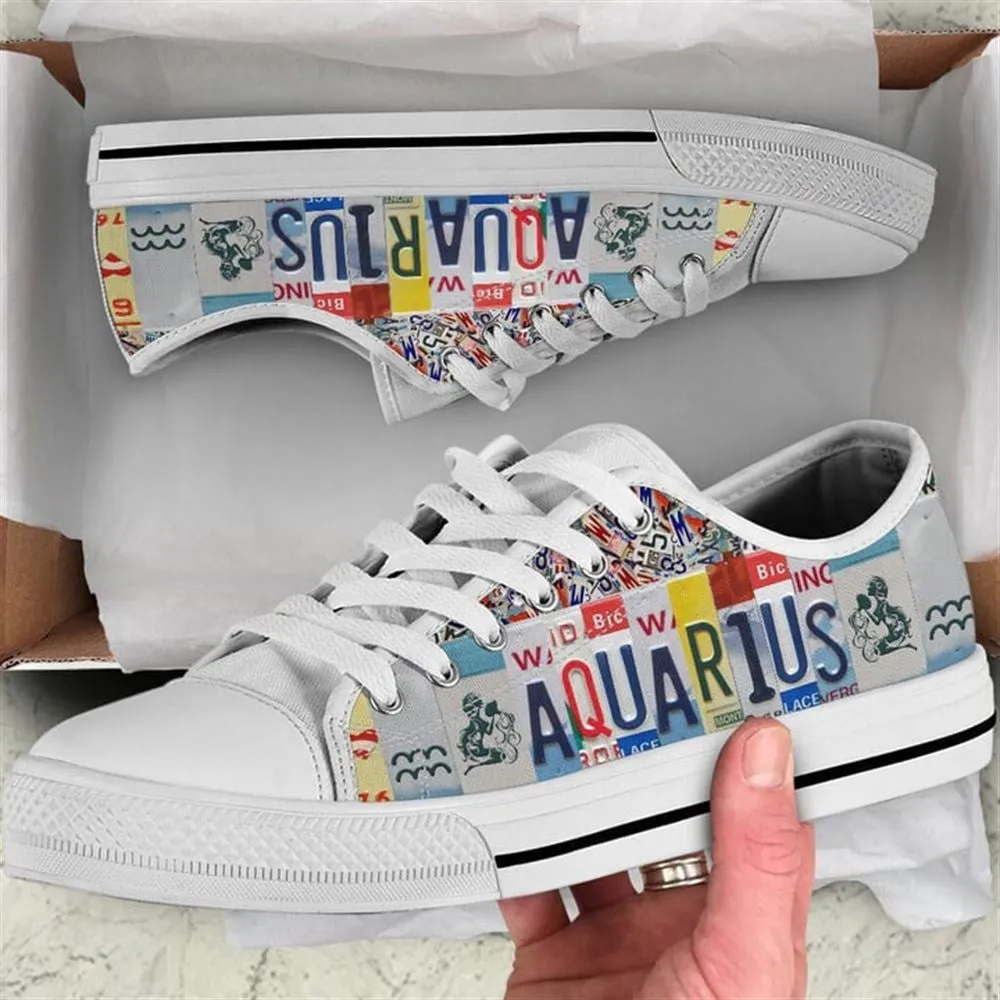 Aquarius License Plates Canvas Low Top Shoes, Low Top Sneaker, Low Top Canvas Shoes