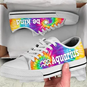 Aquarius Zodiac Bekind Tie Dye Low Top Shoes , Low Top Sneaker, Low Top Canvas Shoes