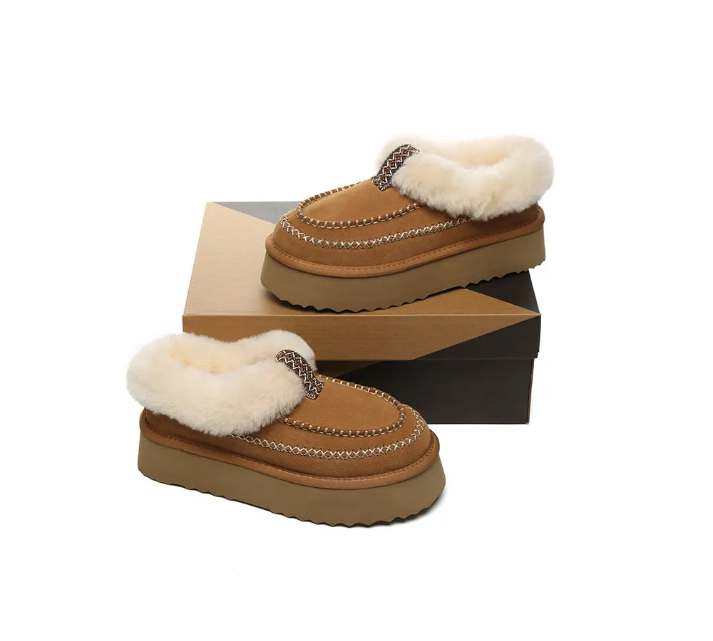 AUSTRALIAN SHEPHERD® UGG Slippers Women Sheepskin Wool Collar Ankle Platform Santana