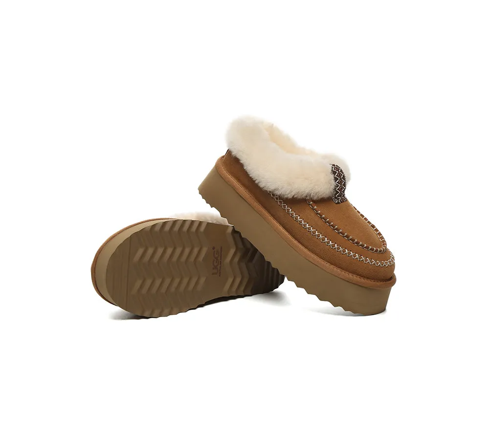 AUSTRALIAN SHEPHERD® UGG Slippers Women Sheepskin Wool Collar Ankle Platform Santana