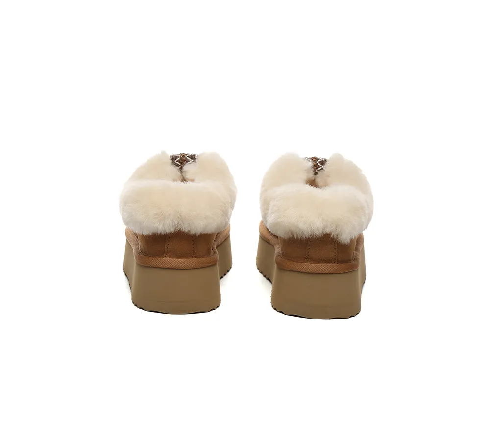 AUSTRALIAN SHEPHERD® UGG Slippers Women Sheepskin Wool Collar Ankle Platform Santana