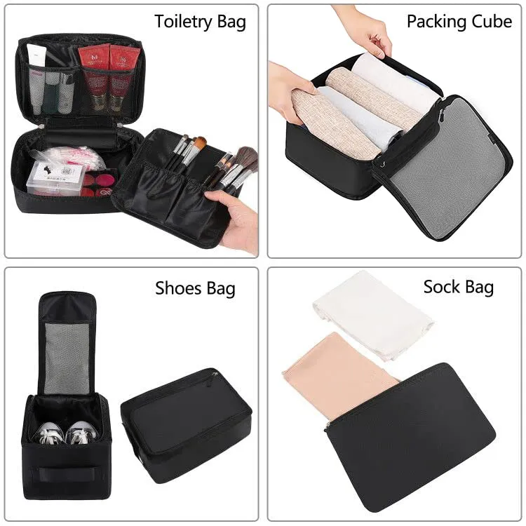 BAGAIL 8 Set Packing Cubes, Lightweight Travel Luggage Organizers with Shoe Bag, Toiletry Bag & Laundry Bag (Jet Black)