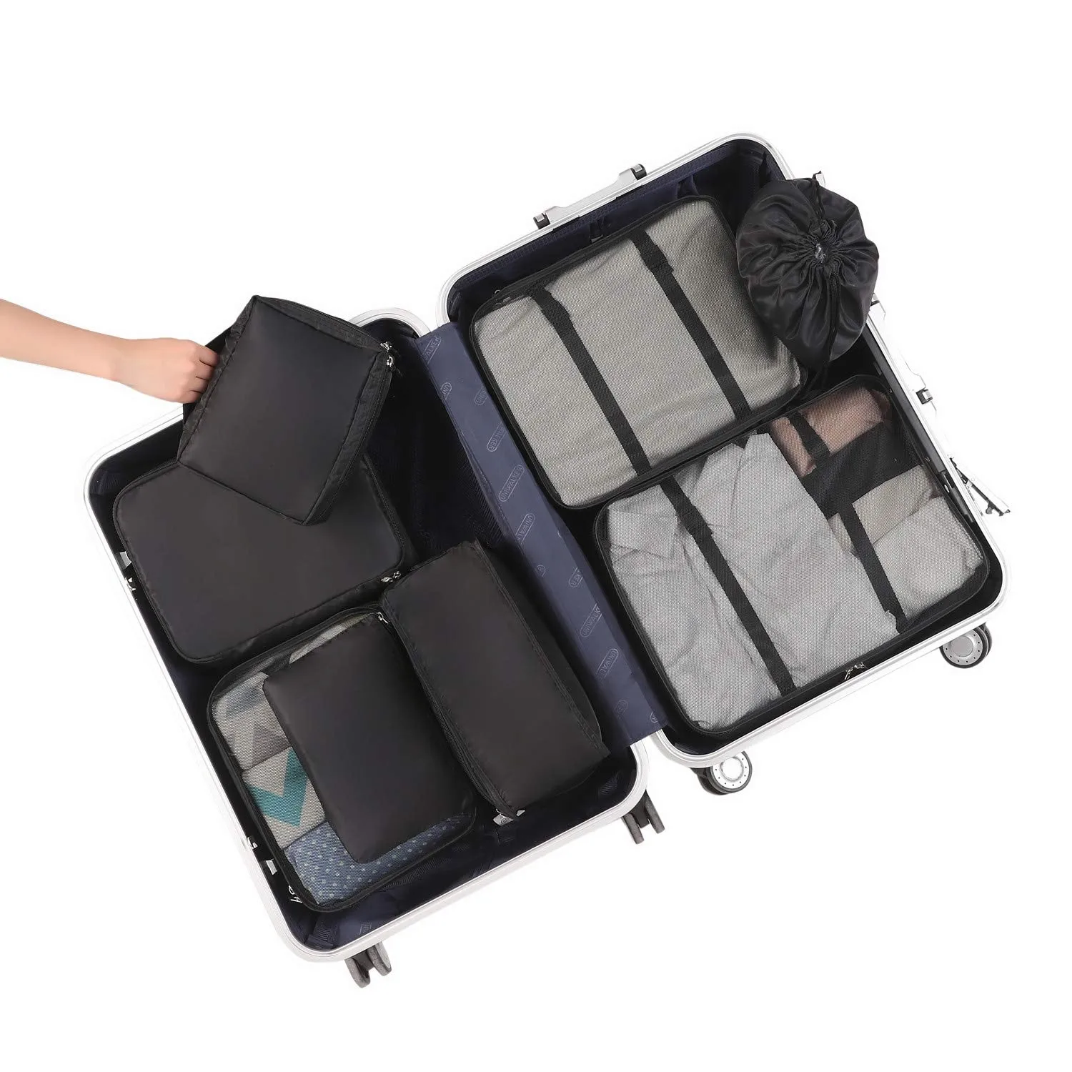 BAGAIL 8 Set Packing Cubes, Lightweight Travel Luggage Organizers with Shoe Bag, Toiletry Bag & Laundry Bag (Jet Black)