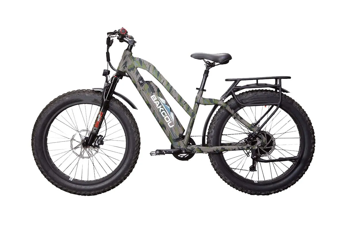 Bakcou E Bikes Flatlander Step-Through (ST) 24" Tires Full Suspension Electric Bikes | 750W Motor | 48V Battery