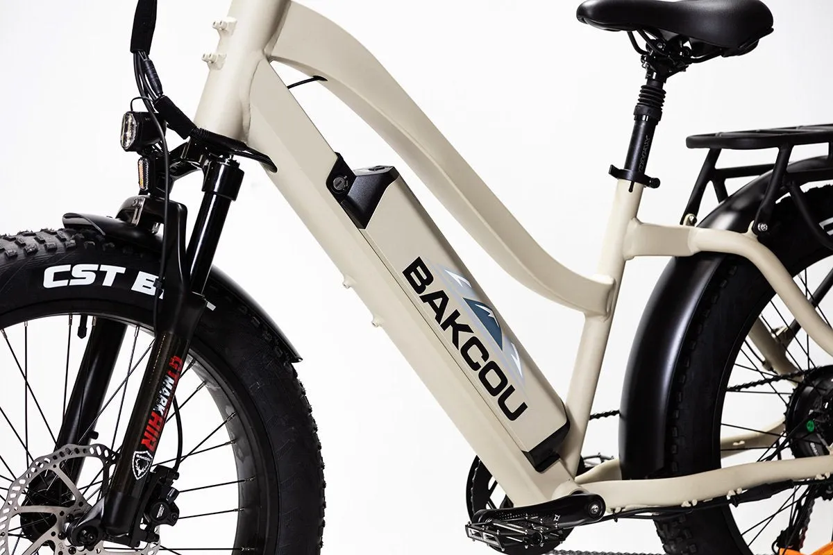 Bakcou E Bikes Flatlander Step-Through (ST) 24" Tires Full Suspension Electric Bikes | 750W Motor | 48V Battery