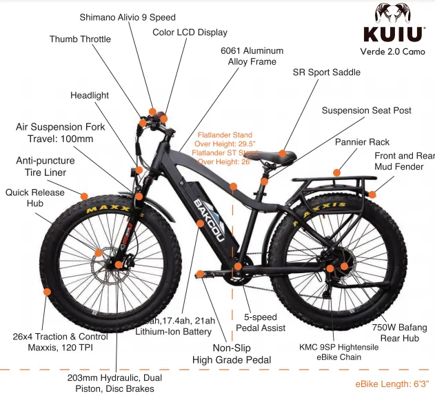 Bakcou E Bikes Flatlander Step-Through (ST) 24" Tires Full Suspension Electric Bikes | 750W Motor | 48V Battery