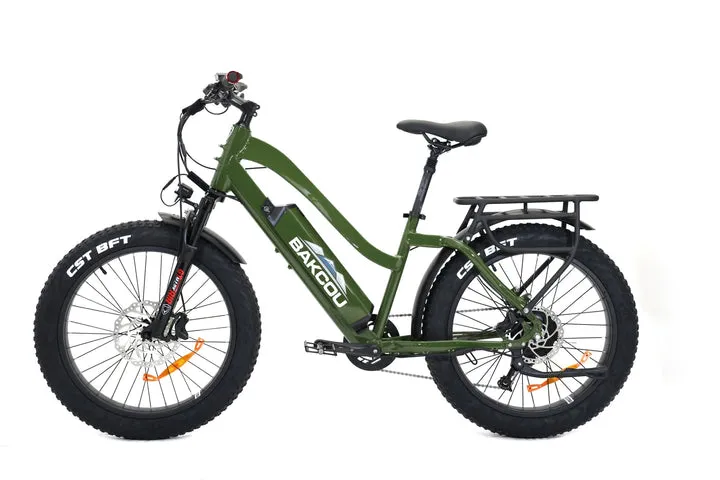 Bakcou E Bikes Flatlander Step-Through (ST) 24" Tires Full Suspension Electric Bikes | 750W Motor | 48V Battery