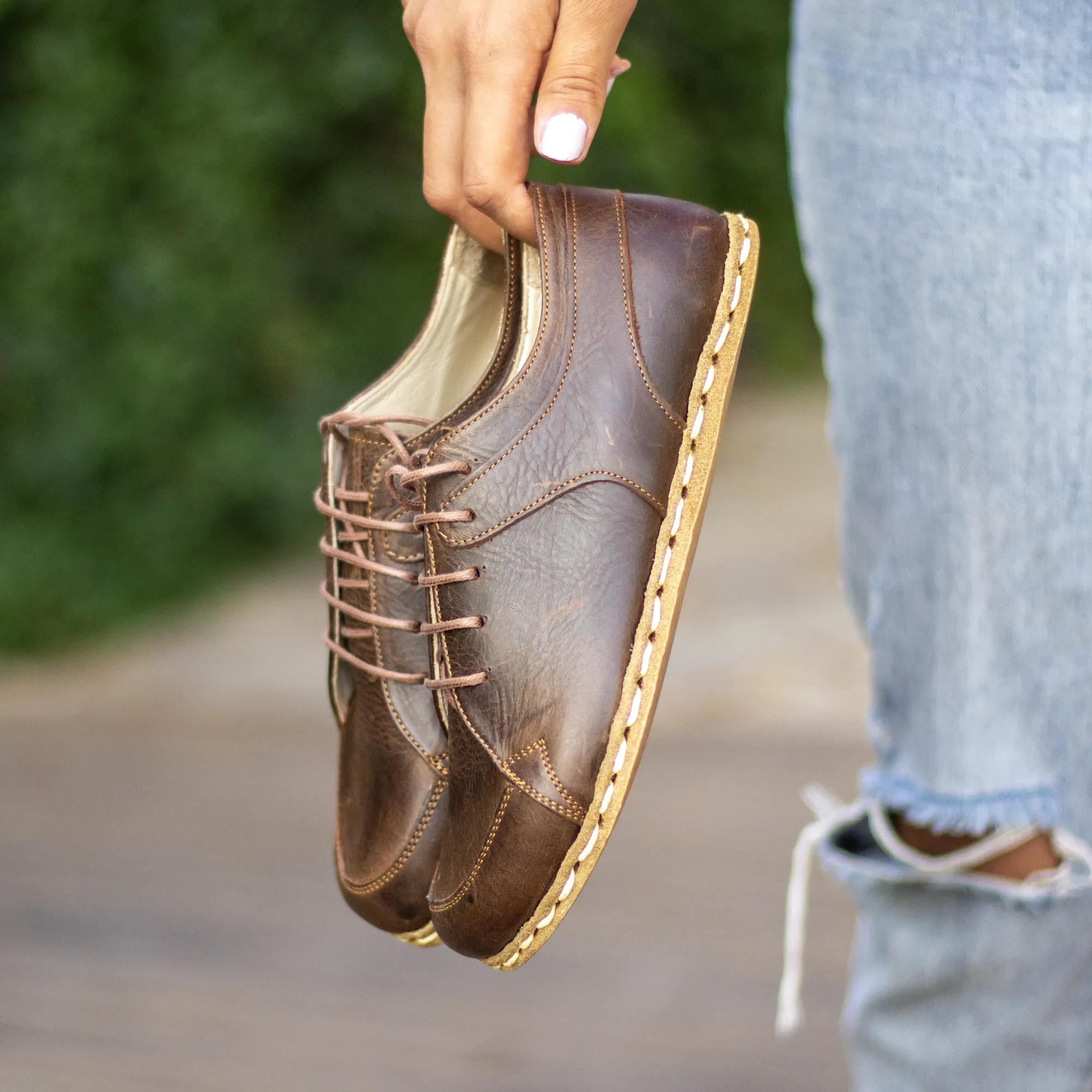 Barefoot Earthing Sneakers, Handmade Women's Shoes, Crazy Classic Brown Leather