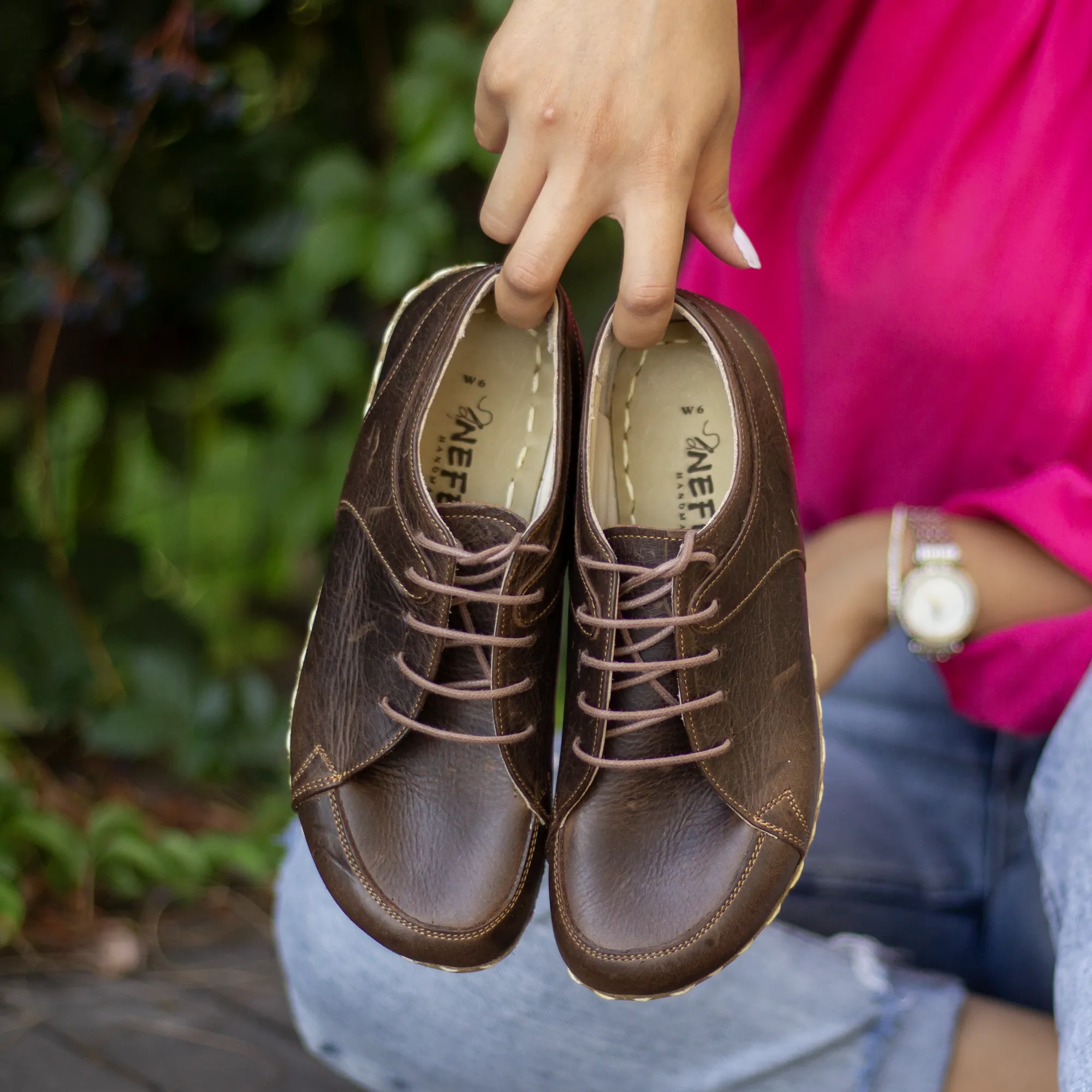 Barefoot Earthing Sneakers, Handmade Women's Shoes, Crazy Classic Brown Leather