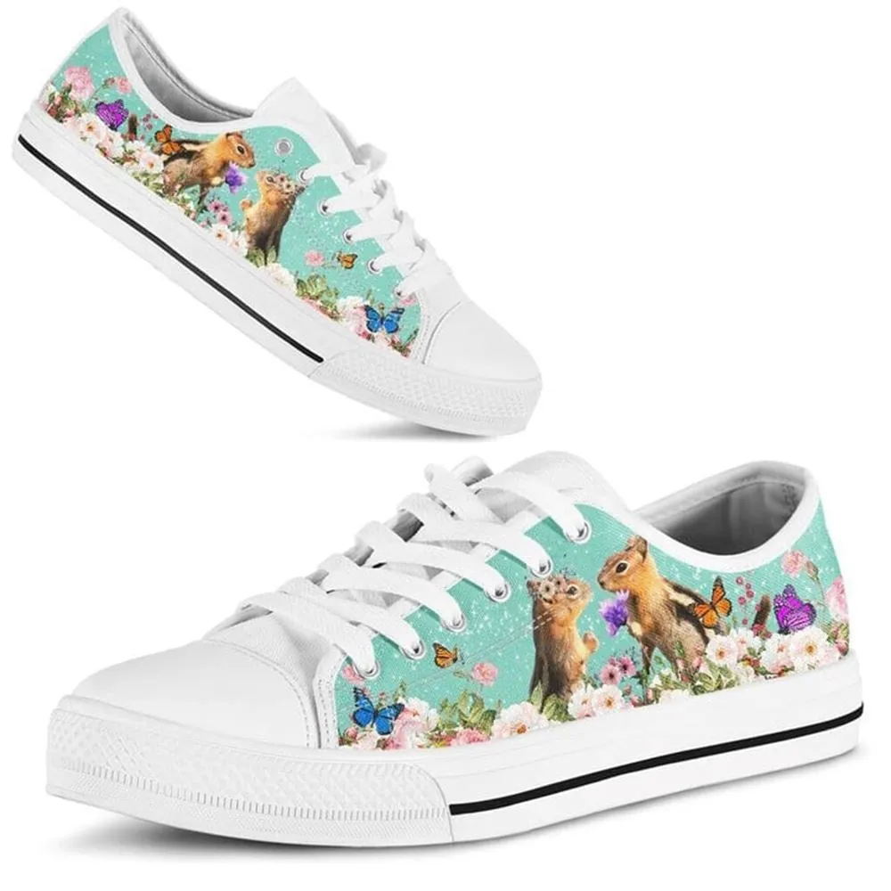 Beautiful Couple Squirrel Love Flower Watercolor Low Top Shoes, Animal Print Canvas Shoes, Print On Canvas Shoes