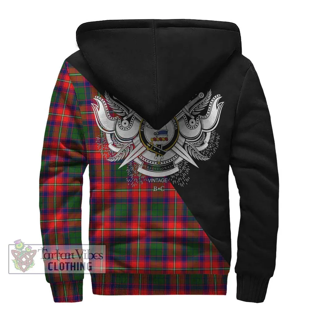 Belshes Tartan Sherpa Hoodie with Family Crest and Military Logo Style