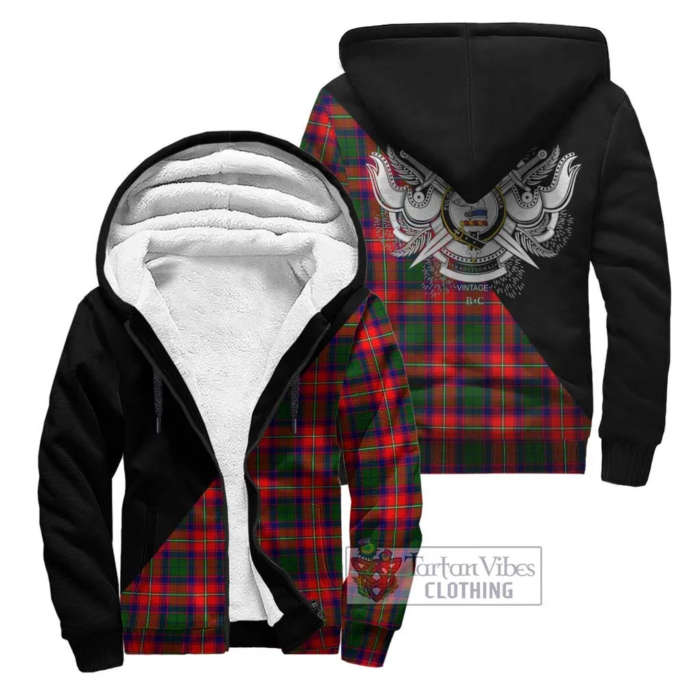 Belshes Tartan Sherpa Hoodie with Family Crest and Military Logo Style