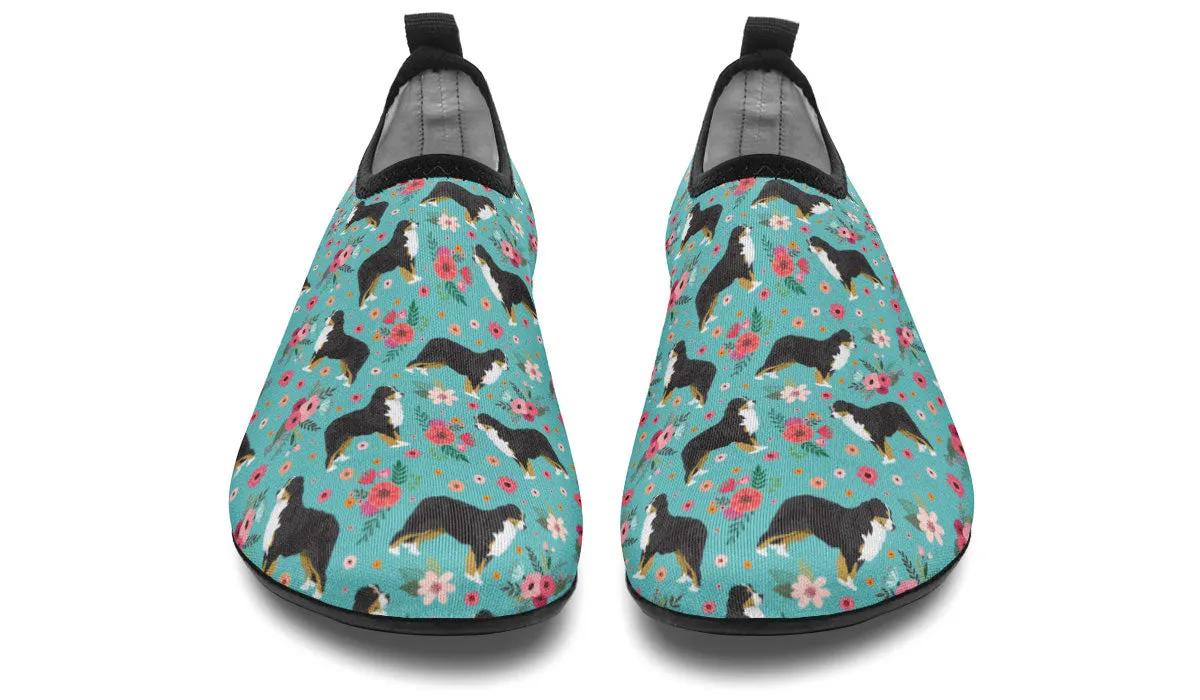 Bernese Mountain Dog Flower Aqua Barefoot Shoes