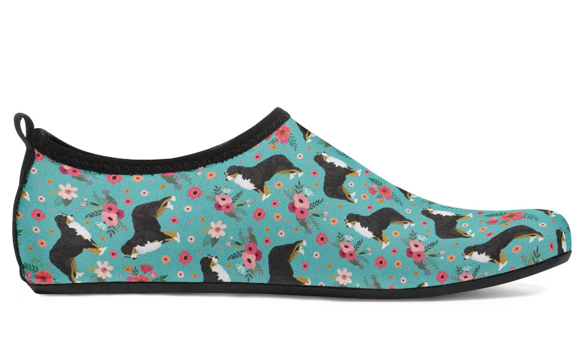 Bernese Mountain Dog Flower Aqua Barefoot Shoes