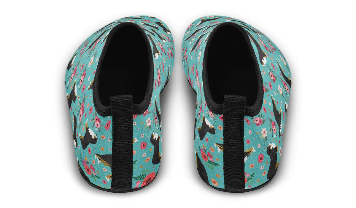 Bernese Mountain Dog Flower Aqua Barefoot Shoes