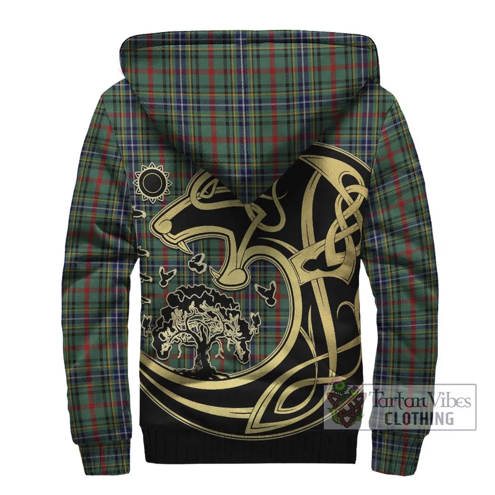 Bisset Tartan Sherpa Hoodie with Family Crest Celtic Wolf Style