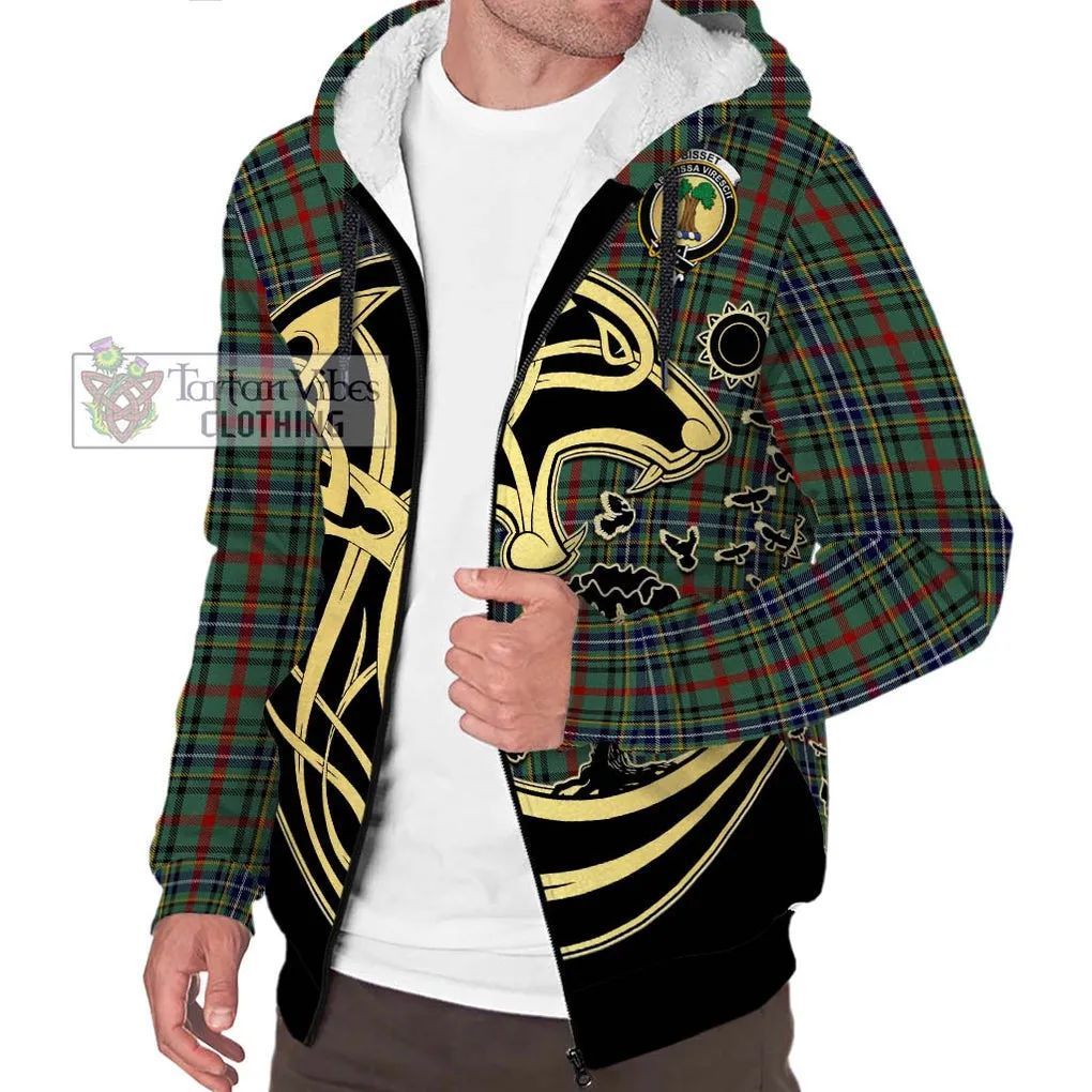 Bisset Tartan Sherpa Hoodie with Family Crest Celtic Wolf Style