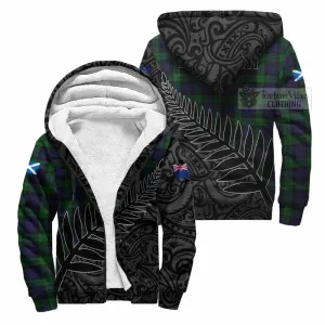 Black Watch Crest Tartan Sherpa Hoodie with New Zealand Silver Fern Half Style