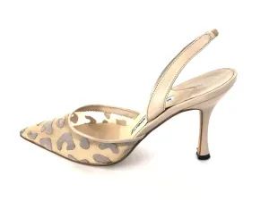 Blixaleo Nude Leopard Spotted Mesh Slingback Pumps | Size US 7.5 - IT 37.5