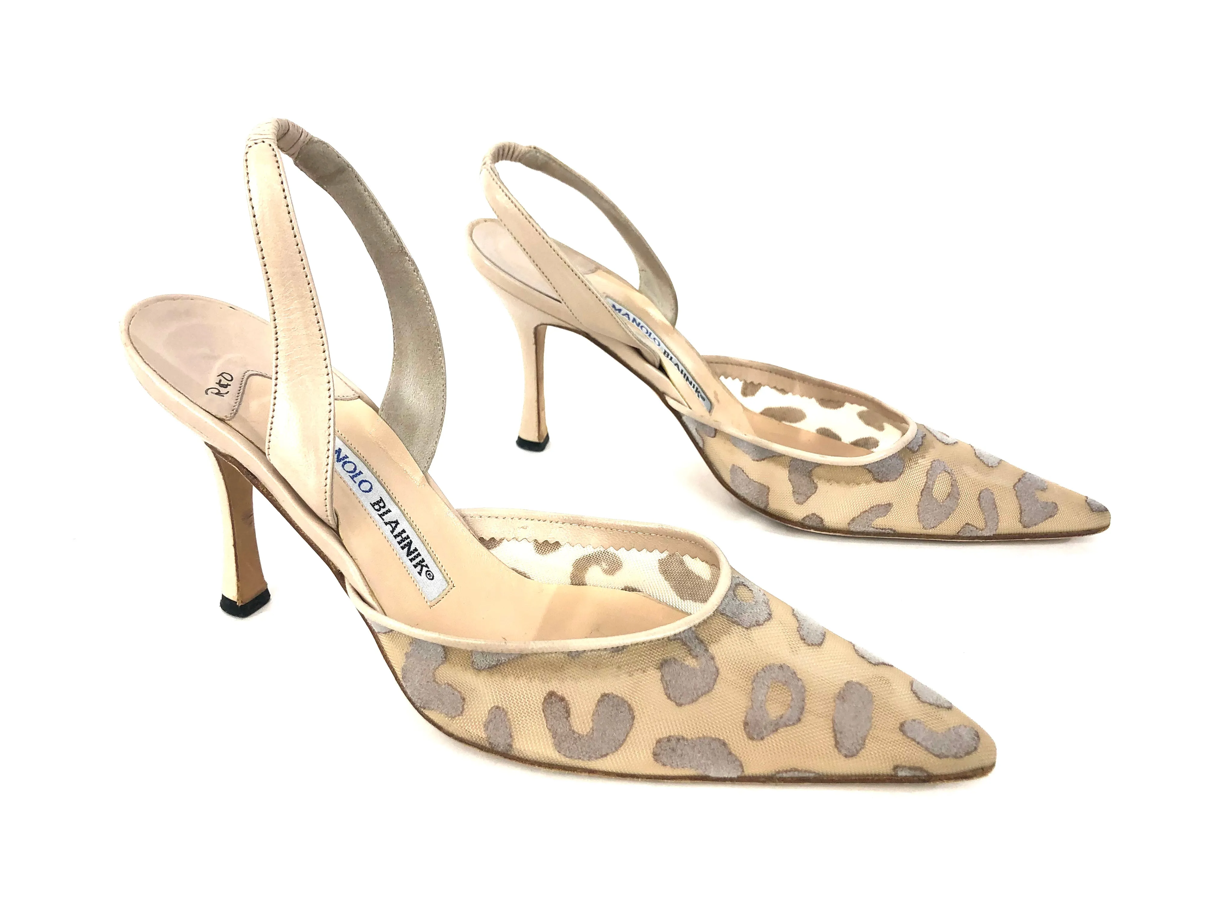 Blixaleo Nude Leopard Spotted Mesh Slingback Pumps | Size US 7.5 - IT 37.5