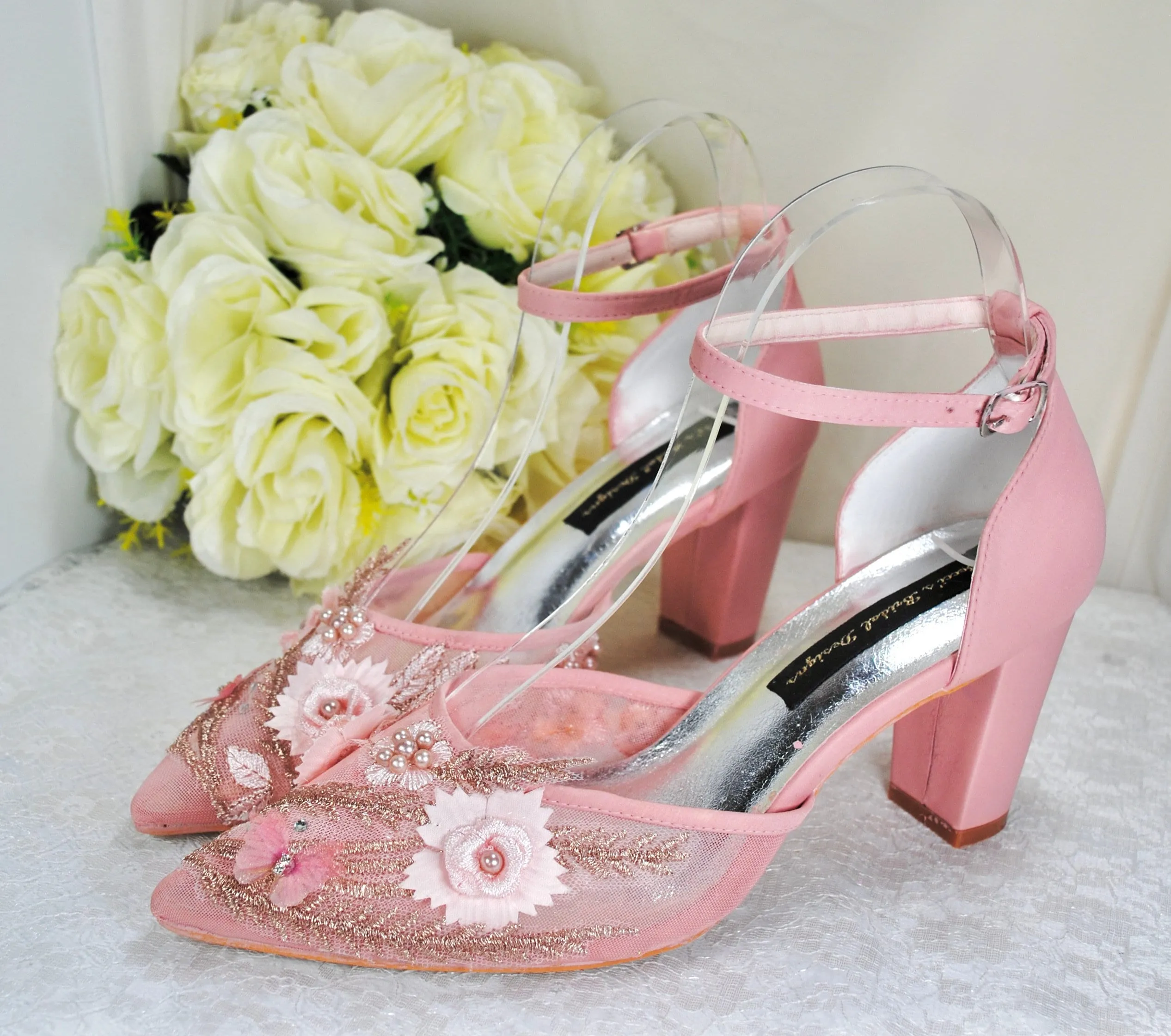 Blush Pink & Rose Gold Wedding Sandals for Bride - UK7/US9.5