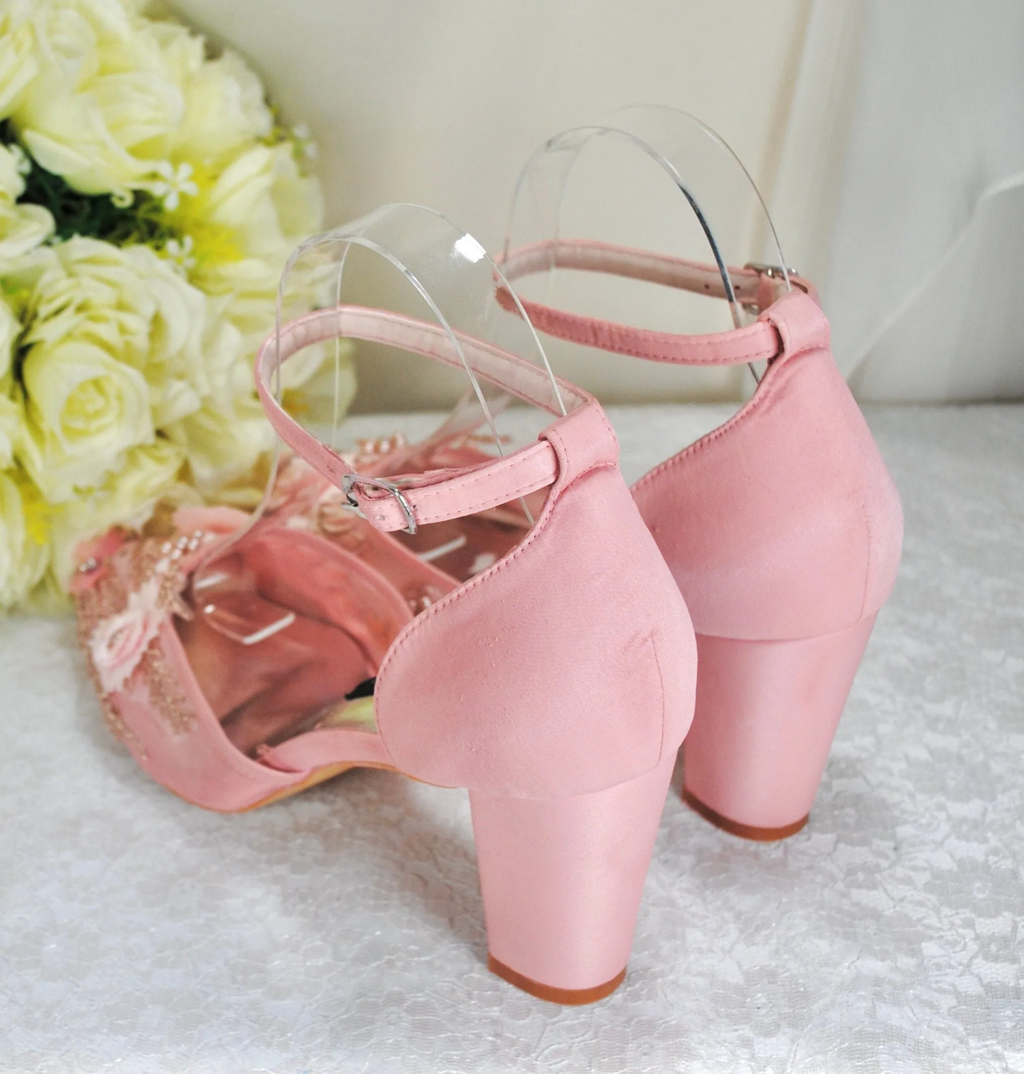 Blush Pink & Rose Gold Wedding Sandals for Bride - UK7/US9.5