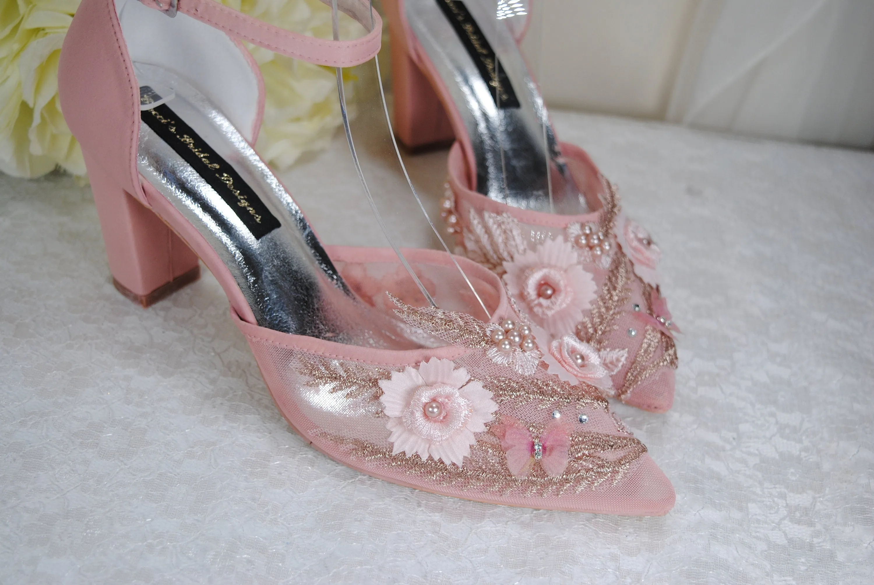 Blush Pink & Rose Gold Wedding Sandals for Bride - UK7/US9.5